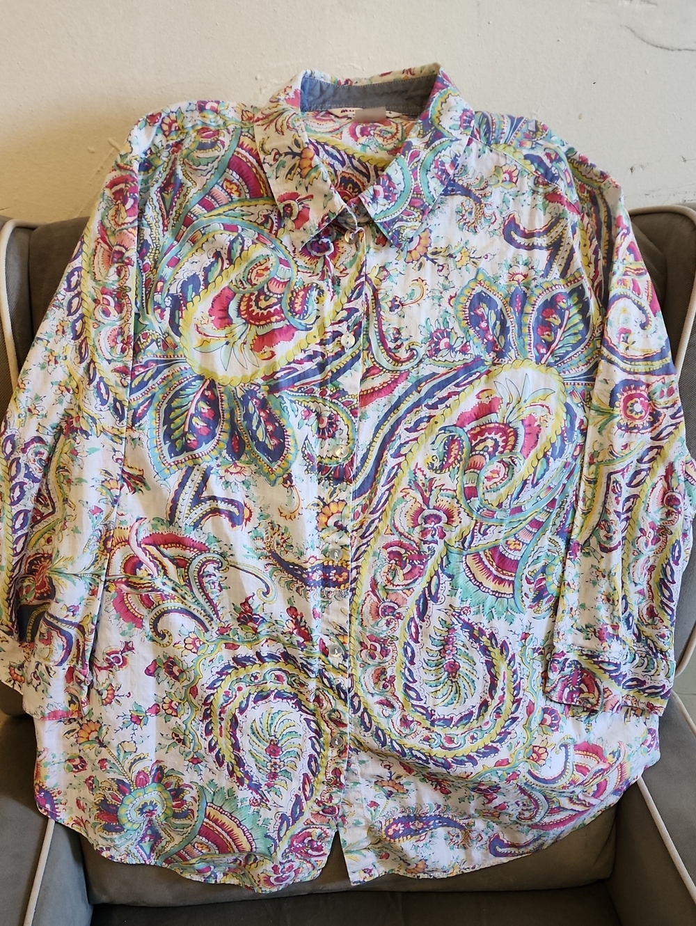 Allison Daley Multicolor Paisley Button-Up in Pink, Yellow, Green, Blue